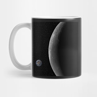 Moon and the small planet Earth against starry night sky background Mug